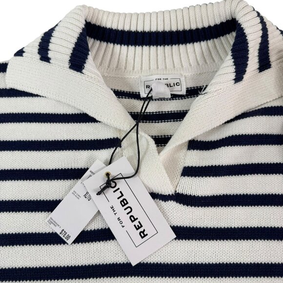 For the Republic Striped Sweater NWT Women’s XL White Navy Short Sleeve Collared - Picture 3 of 7